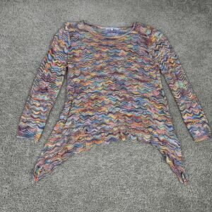 Tempo Paris Sweater Womens Large Multicolor Open Knit Sharkbite Hem Tunic